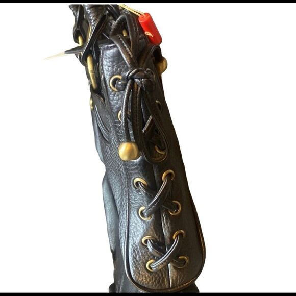 Watersun Australia nwt black leather tote laced up w gold hardware edgy moto - Picture 8 of 9